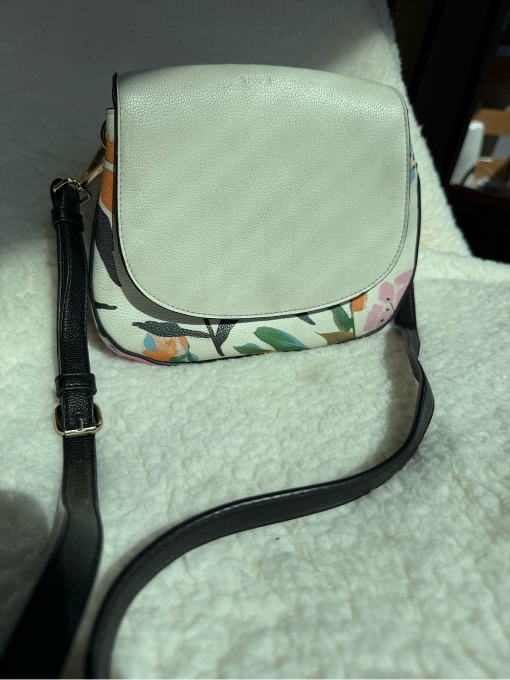 a new day White Floral Crossbody with Black Strap